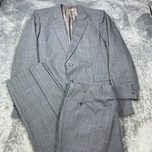 Vintage Hart Schaffner Marx Wool Suit Mens 50 Blazer Windowpane Pants 46 USA